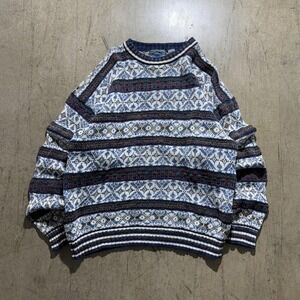 Vintage Etchings Sweater Mens Medium Multicolor Fair Isle Crewneck Knit Pullover